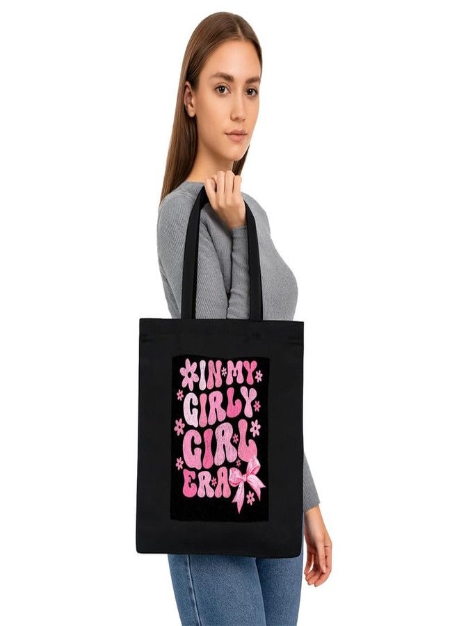 PrintingZone حقيبة تسوق سوداء من PrintingZone مزودة بجيب، حقائب قماشية مطبوعة بتصميمات مميزة للنساء، سعة كبيرة | حقيبة تسوق | للجامعة | للسفر | المزيد من حقائب اليد القماشية للجنسين (BTB05) - Image 3